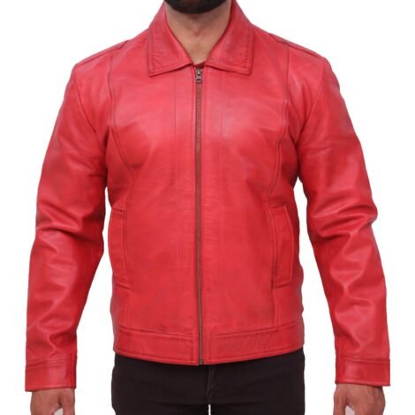 Men's Distressed Red Sheepskin Leather Jacket