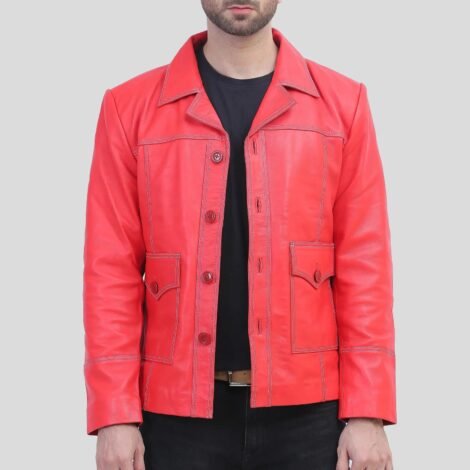 Men's Red Biker Leather Jacket